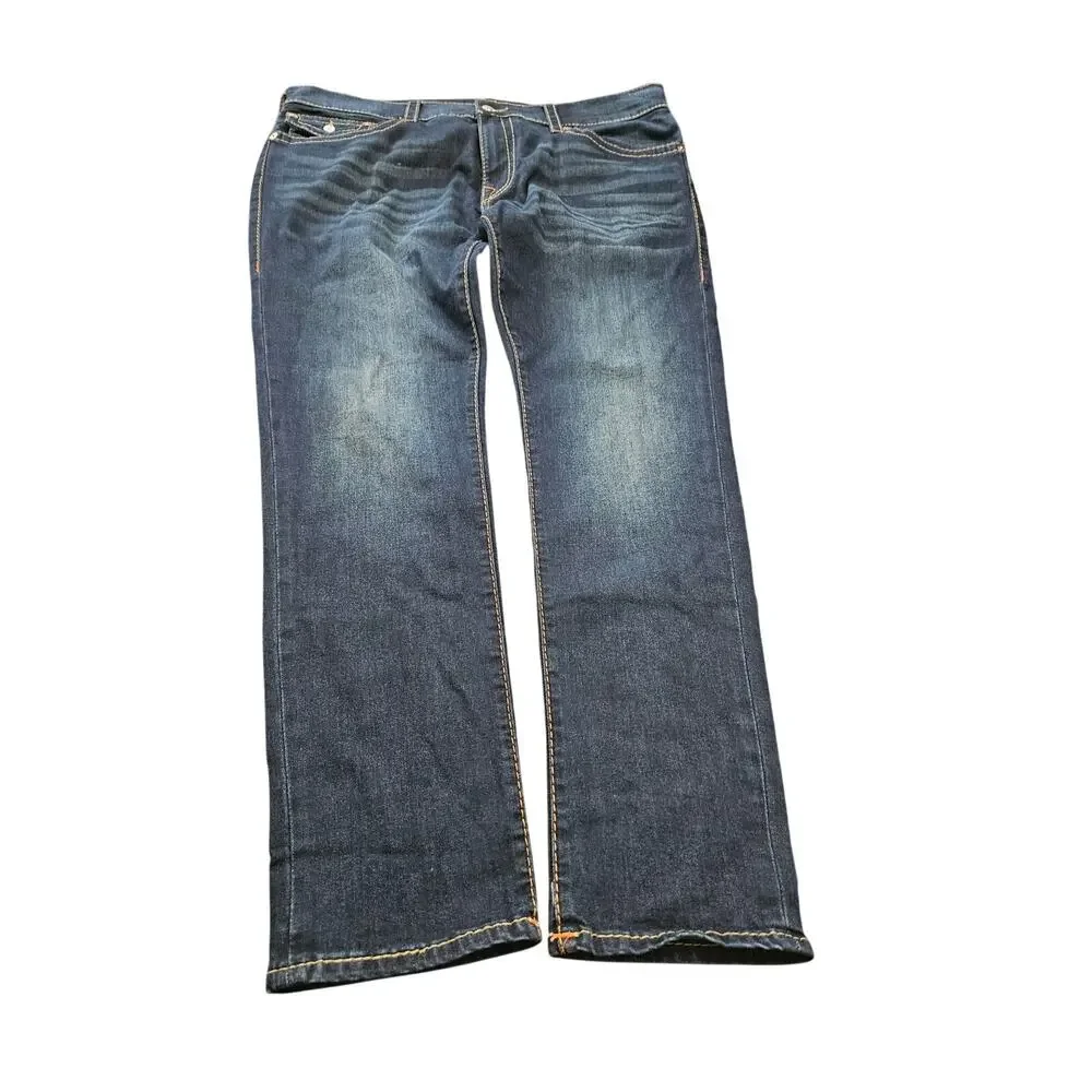 True Religion Rocco Relaxed Skinny Jeans Men 42 Dark Wash Flap Pocket Stretch